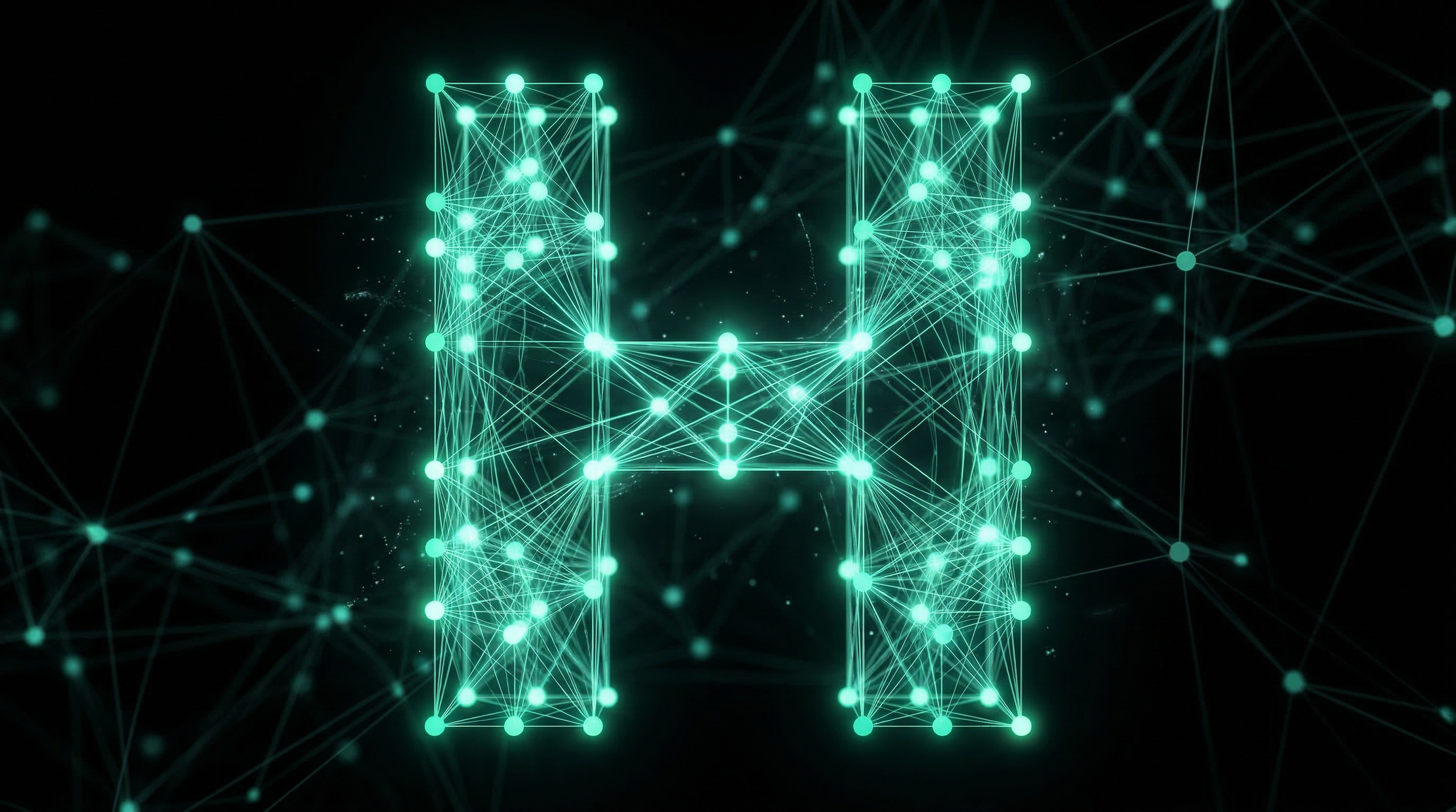 AI neural network visualization forming the horatos H-node mark