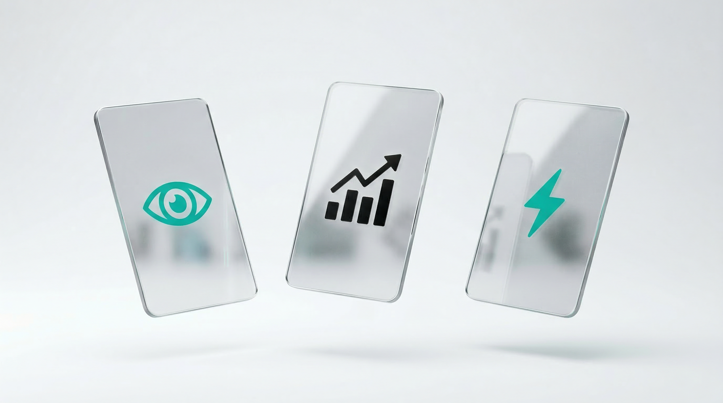 Three service pillars - Vision, Progress, and Energy represented as premium glass cards